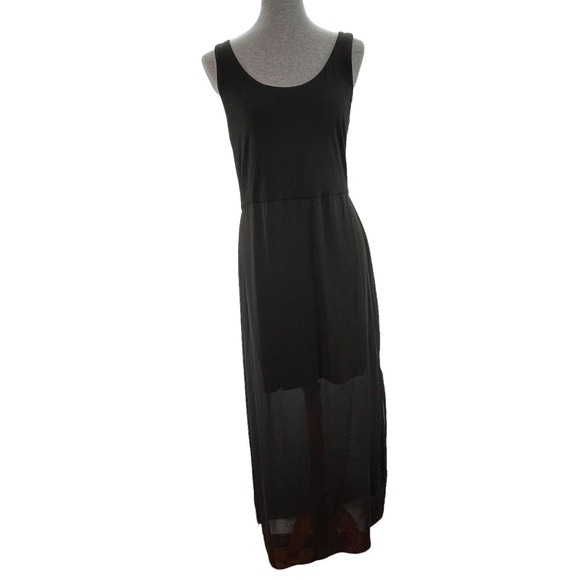 Vince Camuto Dresses & Skirts - Vince Camuto Maxi Tank Dress Womens Sz Large Black Sheer Overlay Stretch Slits